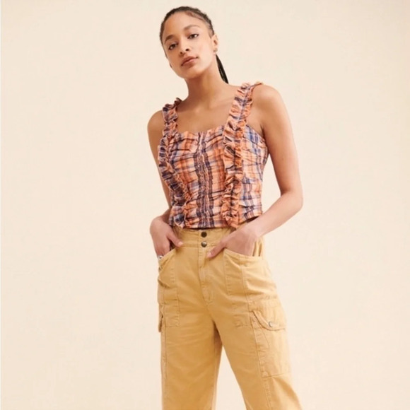 Anthropologie Verb Pallavi Singhee NWT Ruffle Plaid Tank Top. Size Large Petite - Picture 1 of 12